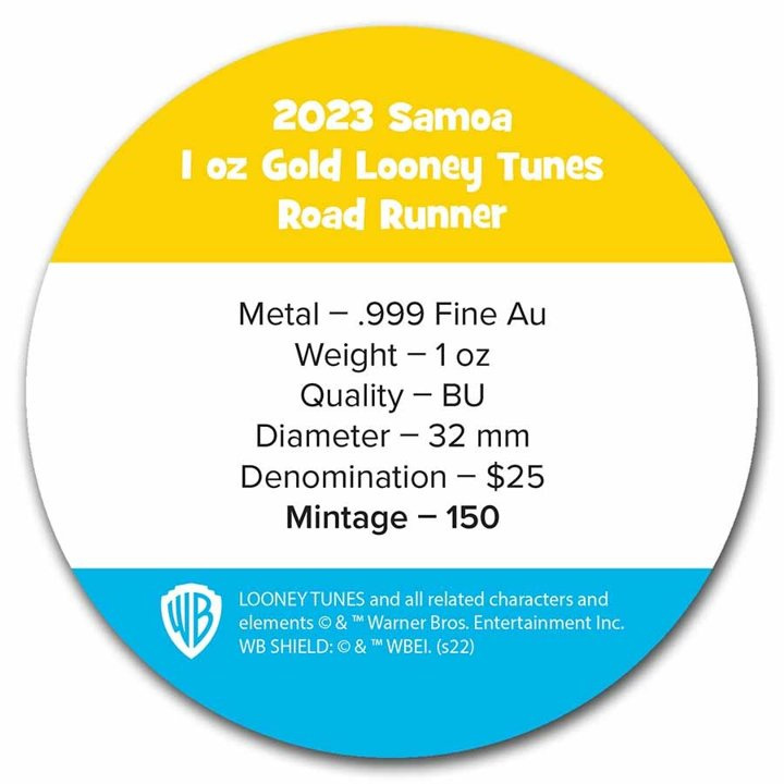 Samoa: Looney Tunes - Road Runner 1 oz Gold 2023
