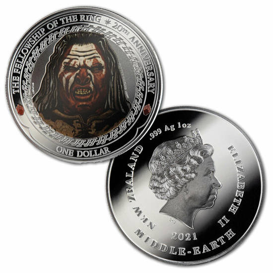Lote de 3 monedas El Señor de los Anillos: La Comunidad del Anillo - Sombra en el Este de color 20 Aniversario de la película 3x1 oz Plata 2021 Antiguo