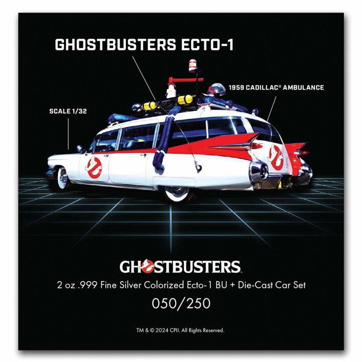 Niue: Ghostbusters - Ecto-1 színes 2 uncia ezüst 2024 + Die Cast Car