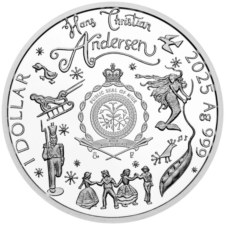 Srebrna Moneta Book Templates - H. C. Andersen - The Little Mermaid kolorowany 29 gramów Srebra 2025 Proof