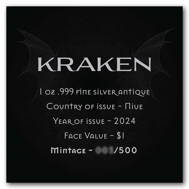 Ezüstérme Niue: Mythical Creatures - The Kraken 1 uncia ezüst 2026 antiqued coin