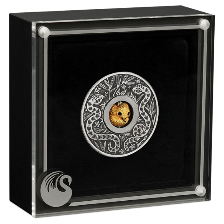 Tuvalu: Lunar III - Rok węża 1 uncja Srebra 2025 Rotating Charm Antiqued Coin