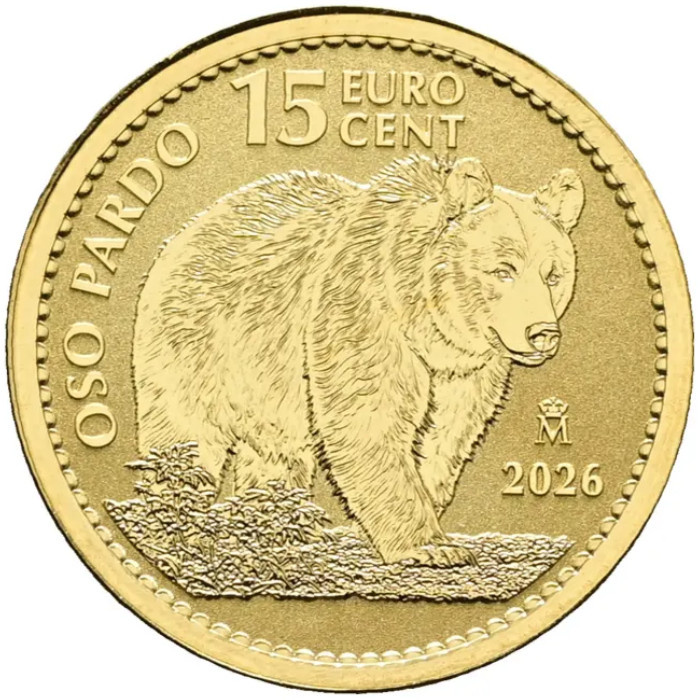 Златна монета Кафява мечка 1/10 унция злато 2026