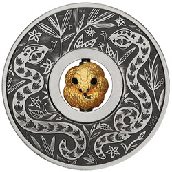 Tuvalu: Lunar III - Rok węża 1 uncja Srebra 2025 Rotating Charm Antiqued Coin