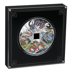 Ensemble de 4 pièces Tuvalu : Année du Dragon Quadrant colorée 4 x 1 once d'argent 2024 Proof