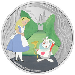 Niue: Disney Alice in Wonderland - White Rabbit coloured 1 oz Silber 2021 Proof