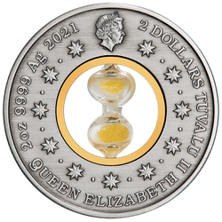 Tuvalu: Hourglass 2 uncje Srebra 2021 Antiqued Coin