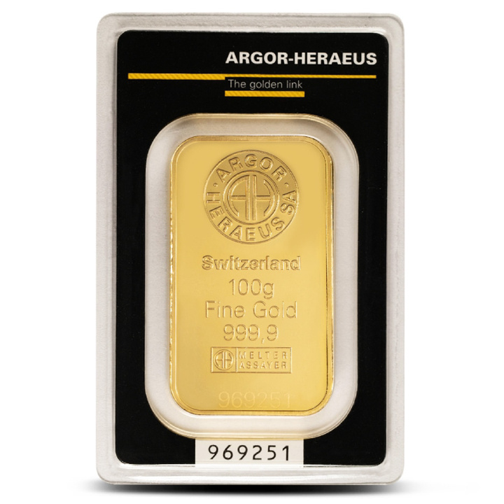 Lingote Argor-Heraeus 100 g de oro