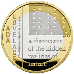 Ada Lovelace £2 placcata in oro argento 2023 Proof