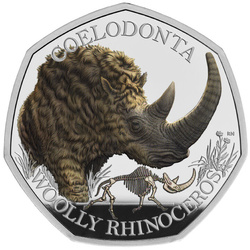 Ice Age Giants - Woolly Rhinoceros kolorowany 50p Srebro 2024 Proof