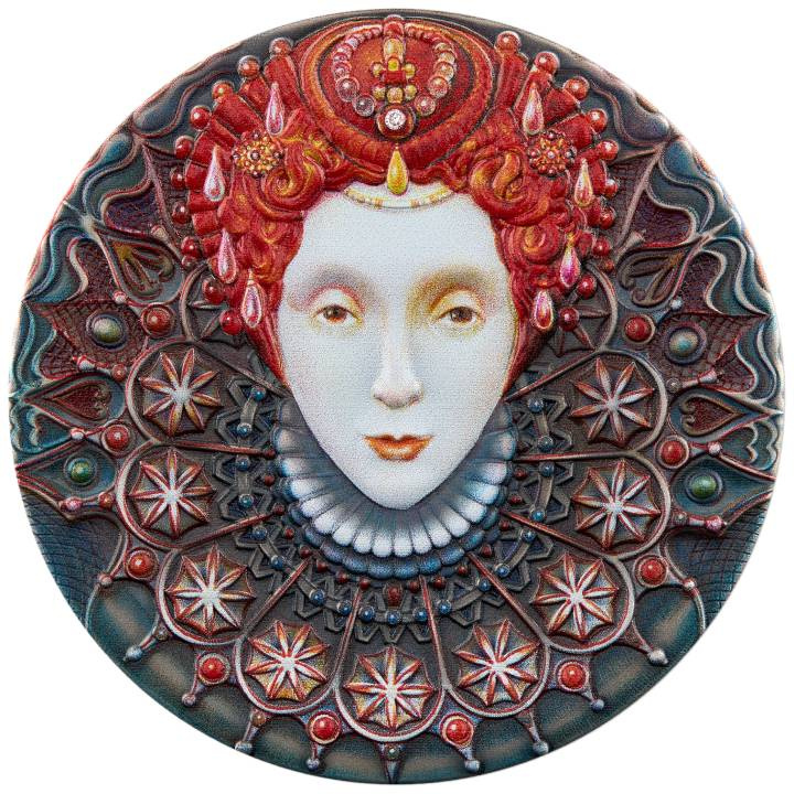 Niue: Women - Elizabeth I coloured $5 Silber 2022 High Relief Antiqued Coin