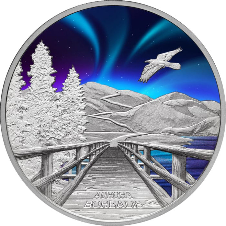 Tuvalu: Aurora Borealis coloured 1 oz Silver 2023 Proof