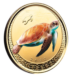 Montserrat Blue Sea Turtle kolorowany 1 uncja Złota 2022 Proof