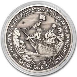 Tuvalu: Bandera Negra - The Kingston 1 oz Plata 2024 Moneda envejecida