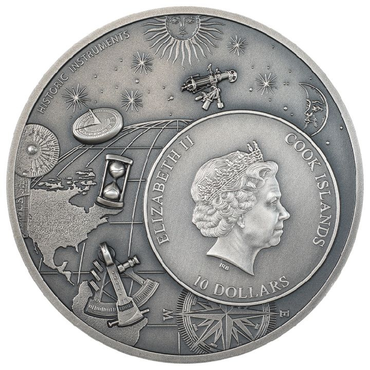 Cook Islands: Historic Instruments – Astrolabe 2 uncje Srebra 2023 Ultra High Relief Antiqued Coin