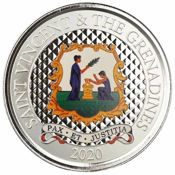 St. Vincent és a Grenadin-szigetek: Pax Et Justitia színes 1 uncia ezüst 2020 Proof