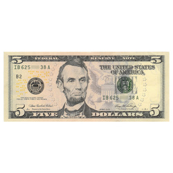 5 dolláros amerikai bankjegy (5 amerikai dollár / 5 USD) UNC