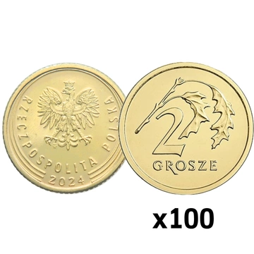 Lengyel Nemzeti Bank: 2 groszy pénzverdei zsák (100 darab) 2024-ből UNC