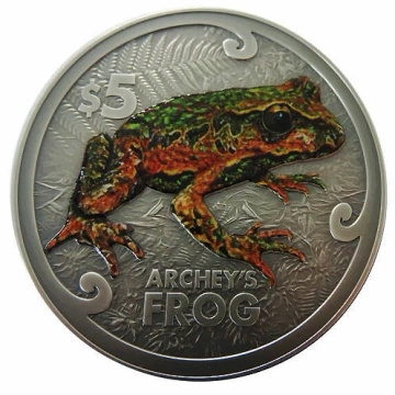 Archey's Frog colorata 2 once d'argento 2022 Antique