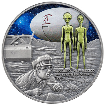 Moneta d'argento Socorro UFO Incident colorata 2 once d'argento 2025 High Relief Antique