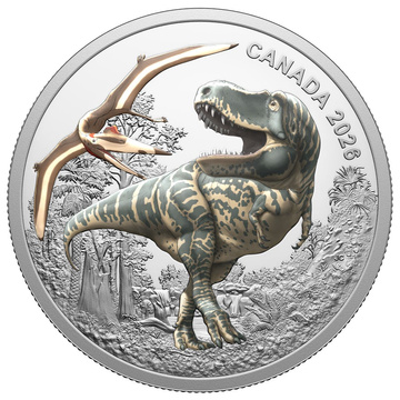 Moneta d’argento T.Rex colorata 1 oncia d’argento 2026 Proof UV con torcia