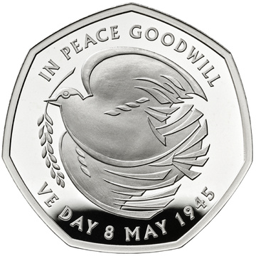 L'80° anniversario del VE Day 50p Argento 2025 Proof