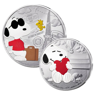 Set di monete d'argento colorate Snoopy 10 + 50 EUR 2025