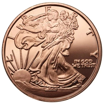 Medaglia di rame Walking Liberty 1 oncia AVDP Rame