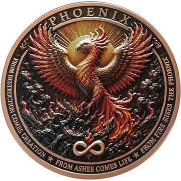 Moneta di rame Liberia Phoenix colorata 5 once di rame 2027 Antique
