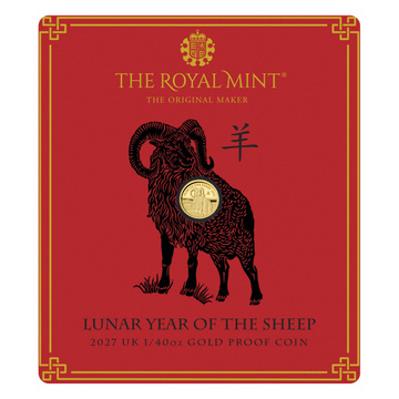 Moneta d’oro The Royal Mint: Lunar - Anno della Pecora 1/40 oncia d’oro 2027 Proof