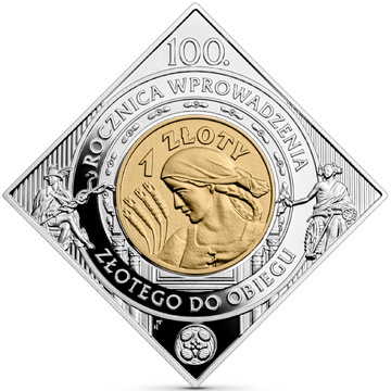 100° anniversario dell'introduzione dello zloty in circolazione - 1 złoty placcato in oro Argento 2024 Proof