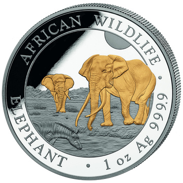 Somalia: African Wildlife - Elefante dorato 1 oncia d'argento 2026