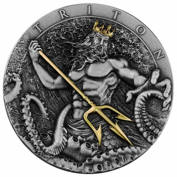 Niue: Tritone dorato $5 Argento 2022 Moneta antica ad alto rilievo