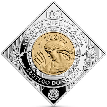 100° anniversario dell'introduzione dello zloty in circolazione - 1 złoty placcato in oro Argento 2024 Proof