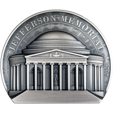 Moneta d’argento Isole Cook: Historical Monuments – Memoriale di Jefferson 2 once d’Argento 2026 Antiqued Ultra High Relief