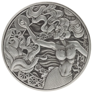 Samoa: Mermaid & Pearl 1 oncia d'argento 2025 Antiqued Coin