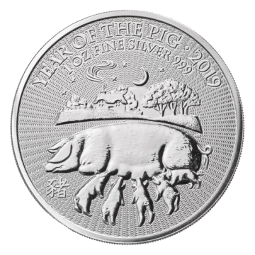 Lunar: Anno del Maiale 1 oncia d'argento 2019 Royal Mint UK