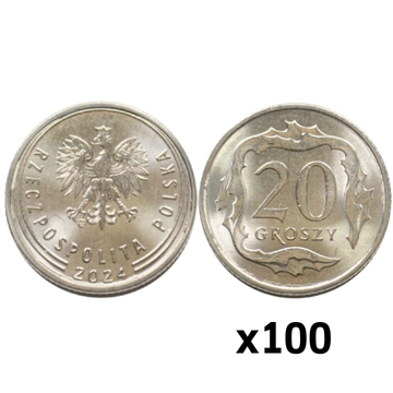 Banca Nazionale Polacca: 20 groszy Sacchetto della Zecca (100 pezzi) del 2024 UNC