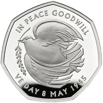 L'80° anniversario del VE Day 50p Argento 2025 Proof