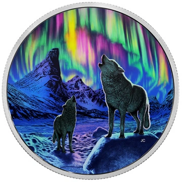 Canada: Aurora boreale al chiaro di luna 2 once Argento 2016 Glow-in-the-Dark Proof