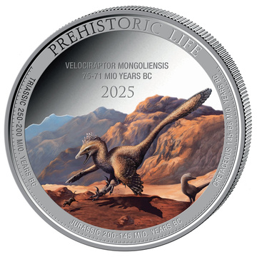 Moneta d’argento Congo: Prehistoric Life - Velociraptor Mongoliensis colorata 1 oncia d’Argento 2025