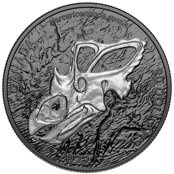 Canada: Alla scoperta dei dinosauri - Il volto cornuto di Mercurio 1 oncia d'argento 2022 Proof