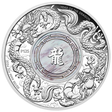 Double Dragon with Mother of Pearl 2 uncje Srebra 2024 Proof