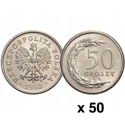 Narodowy Bank Polski: 50 groszy Rolka Bankowa (50 sztuk) - Różne Roczniki