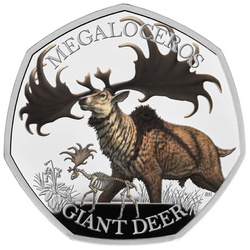 Ice Age Giants -  Giant Deer kolorowany 50p Srebro 2024 Proof 