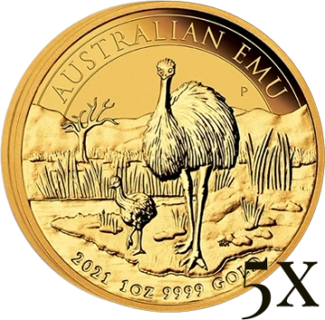 Australijski Emu 1 uncja Złota 2021 Pakiet 5 sztuk
