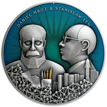 Malta: Daniel Mróz i Stanisław Lem kolorowany 20 Euro Srebro 2022 High Relief Antiqued Coin