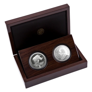 Zestaw Rhino/Krugerrand Rhino Privy Mark 2 uncje Srebra 2025 Proof