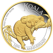 Koala pozłacana 15. rocznica 3 uncje Srebra 2022 Proof