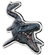 Niue: Jurassic World - Mosasaurus kolorowany 2 uncje Srebra 2022 Antiqued Coin